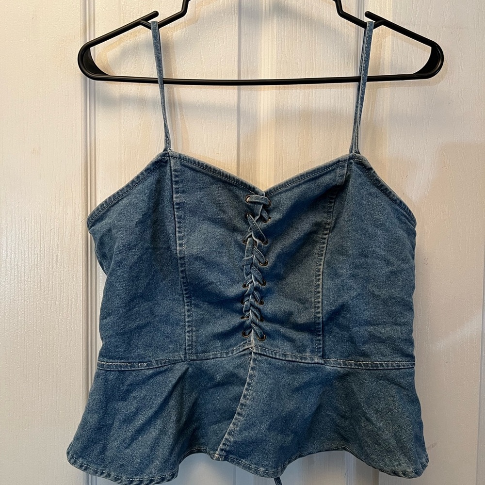 Denim Lace-Up Spaghetti Strap Top